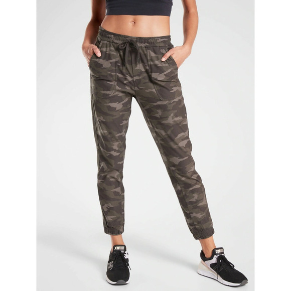 Athleta Farallon Drawstring Elastic Waist Jogger Pants Brown Olive GreenCamo 0 - Picture 1 of 14